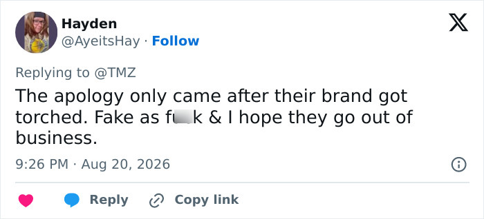 Screenshot of a tweet by Hayden criticizing Neutrogena's silence amidst the controversy. Screenshot of a tweet by Hayden criticizing Neutrogena's silence amidst the controversy.