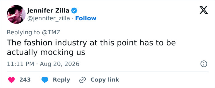 Screenshot of a tweet showing fashion industry mockery over barefoot sandals.
