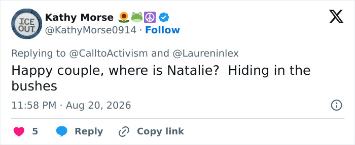 A social media user comments on Melania Trump's reappearance with Donald, questioning the whereabouts of Natalie. A social media user comments on Melania Trump's reappearance with Donald, questioning the whereabouts of Natalie.