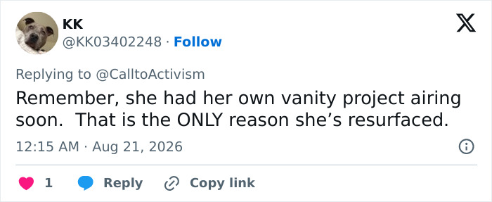 A social media post by KK discussing Melania Trump's reappearance and a vanity project. A social media post by KK discussing Melania Trump's reappearance and a vanity project.