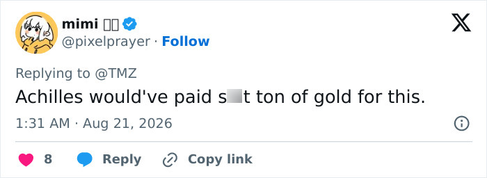 Screenshot of a tweet by mimi commenting on Margaret Qualley's 'barefoot' sandals.