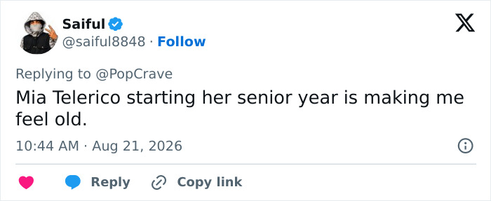 Saiful tweet about Mia Talerico, the Good Luck Charlie child star, making him feel old with her senior year. Saiful tweet about Mia Talerico, the Good Luck Charlie child star, making him feel old with her senior year.