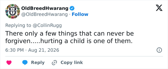 Tweet about cheerleader Laken Snelling newborn case, stating that hurting a child can never be forgiven. Tweet about cheerleader Laken Snelling newborn case, stating that hurting a child can never be forgiven.