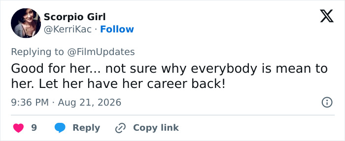 Tweet by Scorpio Girl, advocating for Meghan Markle's acting comeback and her career.