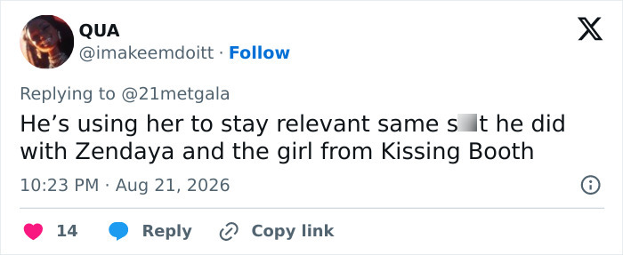 Tweet from QUA about Kendall Jenner and Jacob Elordi's romance, stating Jacob uses Kendall to stay relevant. Tweet from QUA about Kendall Jenner and Jacob Elordi's romance, stating Jacob uses Kendall to stay relevant.