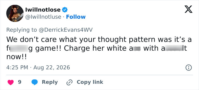 A social media post demanding charges against the teen girl who tackled a football player. A social media post demanding charges against the teen girl who tackled a football player.