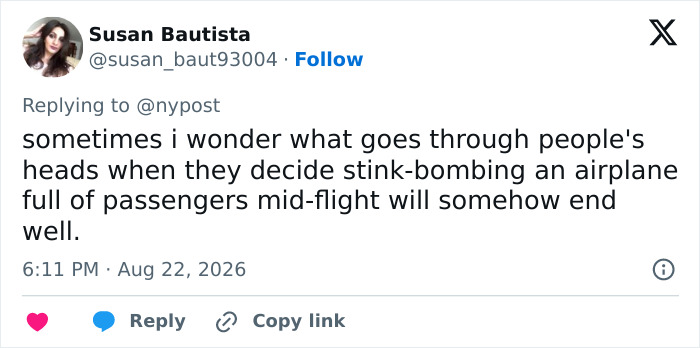 A social media user questions the mindset of an influencer attempting a mid-flight prank.