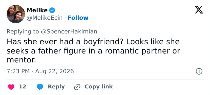 A tweet about Natalie Harp seeking a father figure in a romantic partner or mentor amid scandal. A tweet about Natalie Harp seeking a father figure in a romantic partner or mentor amid scandal.