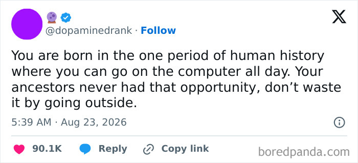 Funny tweet about human history and computers, part of a collection of funny tweets from August.