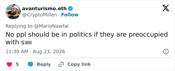 A social media post about a Conservative politician who refuses to remove her provocative necklace from campaign posters. A social media post about a Conservative politician who refuses to remove her provocative necklace from campaign posters.