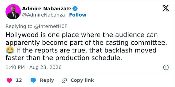 A tweet commenting on the audience's role in casting decisions and the speed of backlash regarding Meghan Markle's acting comeback.