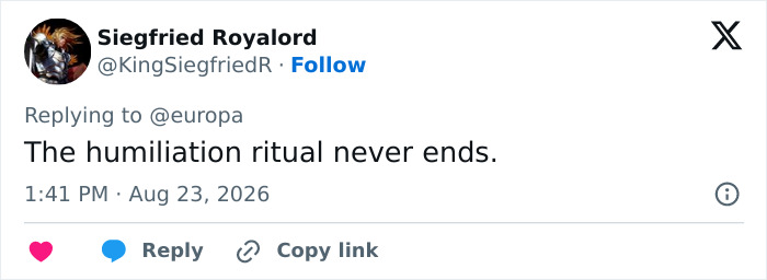 A social media comment stating the humiliation ritual never ends regarding the conservative politician and her necklace. A social media comment stating the humiliation ritual never ends regarding the conservative politician and her necklace.