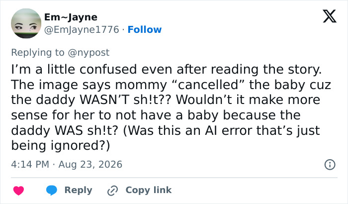 A social media post discussing the baby canceled decision, reflecting confusion about problematic fathers and fierce division. A social media post discussing the baby canceled decision, reflecting confusion about problematic fathers and fierce division.