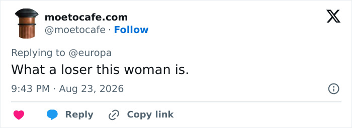 A social media comment calling the conservative politician a loser for her provocative necklace. A social media comment calling the conservative politician a loser for her provocative necklace.