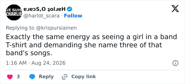 Screenshot of a tweet from @harlot_scara about anti-trans protesters and WNBA question folly. Screenshot of a tweet from @harlot_scara about anti-trans protesters and WNBA question folly.
