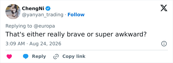 A tweet by ChengNi questioning if the provocative necklace on the conservative politician is brave or awkward. A tweet by ChengNi questioning if the provocative necklace on the conservative politician is brave or awkward.