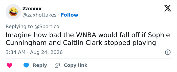 A tweet imagines the WNBA falling off without Sophie Cunningham and Caitlin Clark, highlighting the anti-trans protest's foolishness. A tweet imagines the WNBA falling off without Sophie Cunningham and Caitlin Clark, highlighting the anti-trans protest's foolishness.