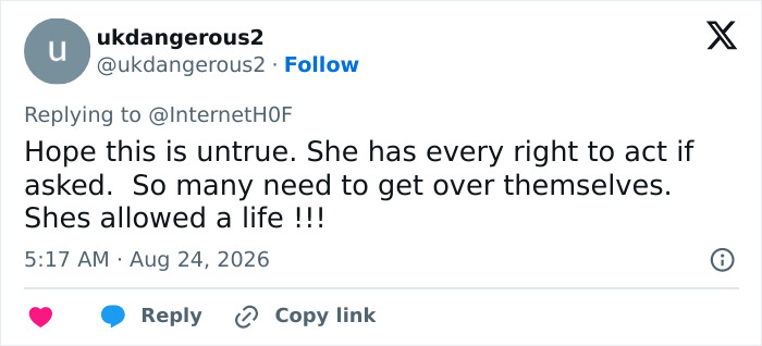 A social media post discussing Meghan Markle's acting comeback, expressing hope it's true and she has the right to act.