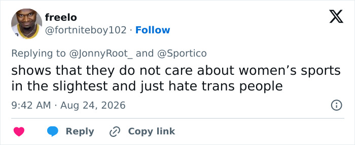 Tweet by freelo suggesting anti-trans protesters' WNBA ignorance indicates hate, showing them fumble a simple WNBA question. Tweet by freelo suggesting anti-trans protesters' WNBA ignorance indicates hate, showing them fumble a simple WNBA question.