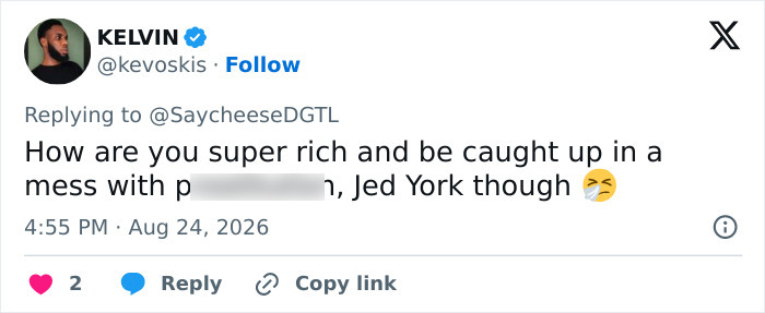 Twitter post questioning Jed York's involvement in a mess, given his wealth, after his trailer park arrest. Twitter post questioning Jed York's involvement in a mess, given his wealth, after his trailer park arrest.