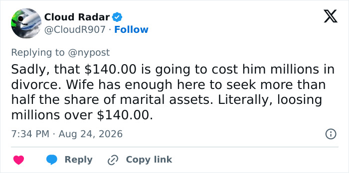 A tweet from Cloud Radar discussing Jed York's potential divorce costs from his trailer park arrest. A tweet from Cloud Radar discussing Jed York's potential divorce costs from his trailer park arrest.