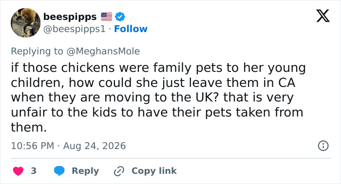 Meghan Markle's return to UK renews concern for her kids, focusing on the detail of pet chickens left behind. Meghan Markle's return to UK renews concern for her kids, focusing on the detail of pet chickens left behind.