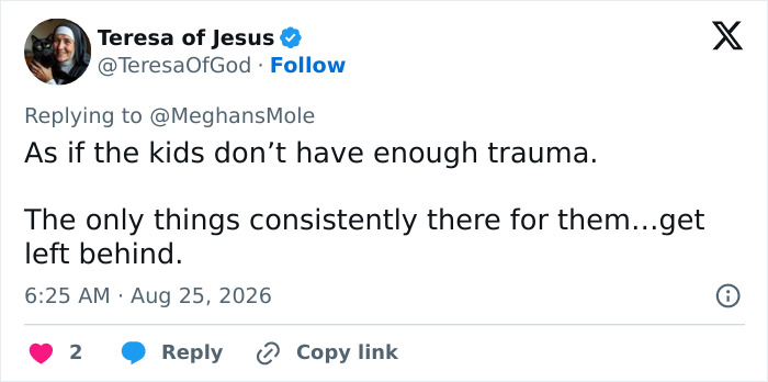 A tweet about Meghan Markle's return to UK, expressing concern for the kids and their trauma. A tweet about Meghan Markle's return to UK, expressing concern for the kids and their trauma.