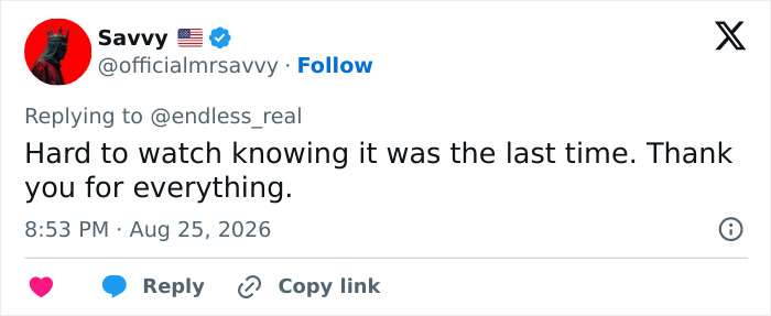 A Savvy tweet about Dolly Parton's last public appearance, expressing sadness over the finality and gratitude. A Savvy tweet about Dolly Parton's last public appearance, expressing sadness over the finality and gratitude.