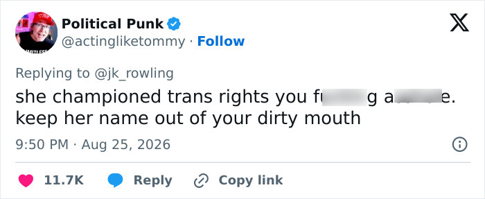 A tweet from Political Punk accusing J.K. Rowling of spreading controversial opinions by using Dolly Parton. A tweet from Political Punk accusing J.K. Rowling of spreading controversial opinions by using Dolly Parton.