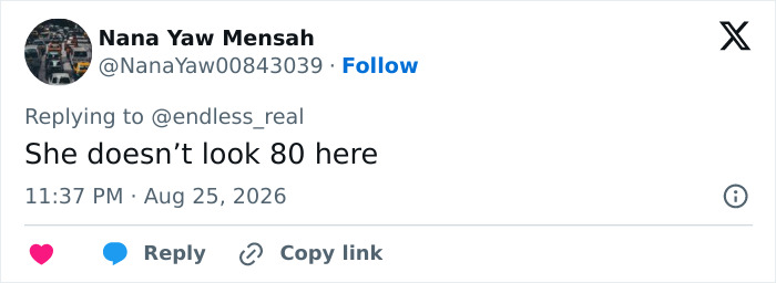 A Nana Yaw Mensah tweet about Dolly Parton's last public appearance, noting her youthful look. A Nana Yaw Mensah tweet about Dolly Parton's last public appearance, noting her youthful look.
