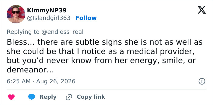 A KimmyNP39 tweet about Dolly Parton's last public appearance, discussing subtle signs of health issues and her cheerful demeanor. A KimmyNP39 tweet about Dolly Parton's last public appearance, discussing subtle signs of health issues and her cheerful demeanor.