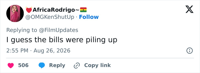 A tweet about Rupert Grint's return to his Harry Potter role, stating I guess the bills were piling up. A tweet about Rupert Grint's return to his Harry Potter role, stating I guess the bills were piling up.