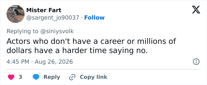 Screenshot of a tweet from Mister Fart about Rupert Grint's Harry Potter role return, discussing actors having difficulty saying no. Screenshot of a tweet from Mister Fart about Rupert Grint's Harry Potter role return, discussing actors having difficulty saying no.