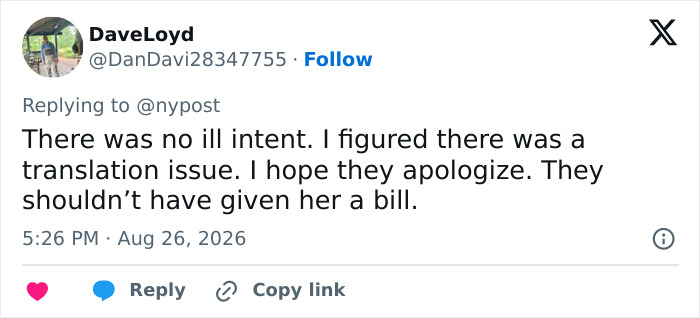 Screenshot of a Twitter comment by DaveLoyd expressing hope for an apology for the offensive birthday message, suggesting a translation issue.