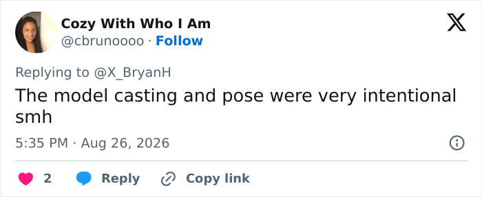Screenshot of a tweet from @cbrunooooo commenting on Target's intentional model casting and pose for the racist costume. Screenshot of a tweet from @cbrunooooo commenting on Target's intentional model casting and pose for the racist costume.