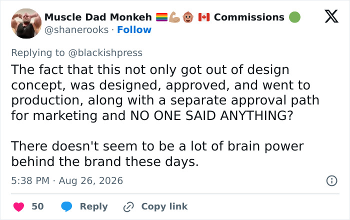 A Twitter post from Muscle Dad Monkeh, commenting on the Target racist costume controversy and backlash. A Twitter post from Muscle Dad Monkeh, commenting on the Target racist costume controversy and backlash.