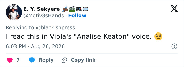 Tweet by E. Y. Sekyere referencing Viola Davis's Annalise Keating voice in response to the racist costume controversy. Tweet by E. Y. Sekyere referencing Viola Davis's Annalise Keating voice in response to the racist costume controversy.