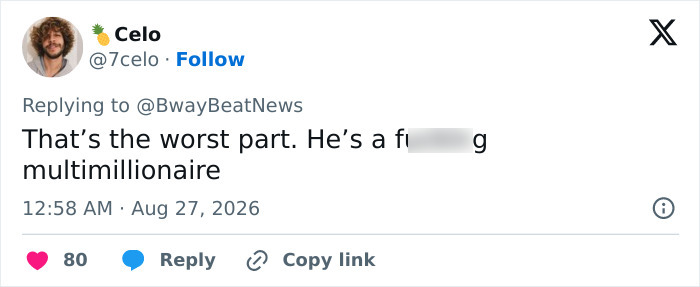 Screenshot of a tweet from Celo about Rupert Grint's Harry Potter role return, noting he is a multimillionaire. Screenshot of a tweet from Celo about Rupert Grint's Harry Potter role return, noting he is a multimillionaire.