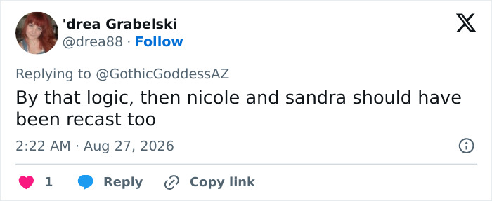 A tweet questioning why Sandra Bullock and Nicole Kidman weren't also recast for the sequel. A tweet questioning why Sandra Bullock and Nicole Kidman weren't also recast for the sequel.