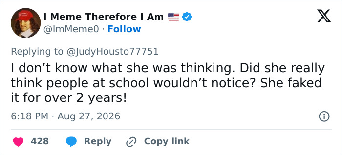 Screenshot of a tweet by I Meme Therefore I Am about an influencer lying about her career journey for 2 years. Screenshot of a tweet by I Meme Therefore I Am about an influencer lying about her career journey for 2 years.
