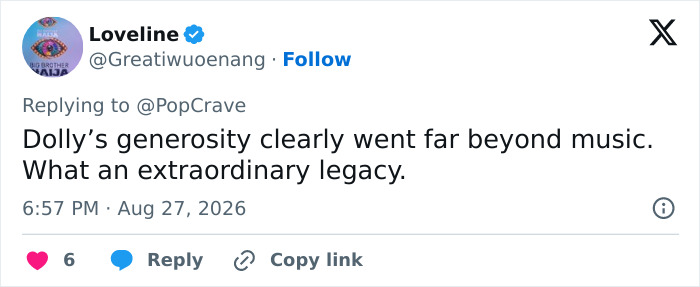 Screenshot of a tweet highlighting Dolly Parton’s selfless offer, emphasizing her generosity beyond music. Screenshot of a tweet highlighting Dolly Parton’s selfless offer, emphasizing her generosity beyond music.