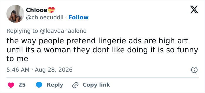 Screenshot of a tweet discussing public reaction to women in lingerie, relating to the SYRN lingerie video.