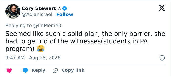 Influencer's career journey deception: A tweet from Cory Stewart about witnesses to her alleged lie. Influencer's career journey deception: A tweet from Cory Stewart about witnesses to her alleged lie.
