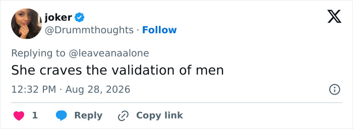 Twitter comment criticizing Sydney Sweeney's SYRN lingerie video, claiming she craves validation.
