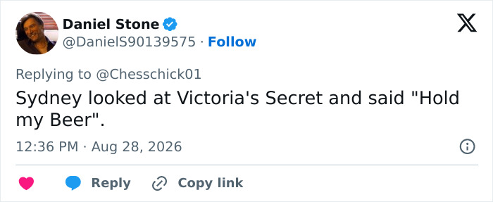 A tweet comparing Sydney Sweeney's bold look in the SYRN lingerie video to Victoria's Secret.