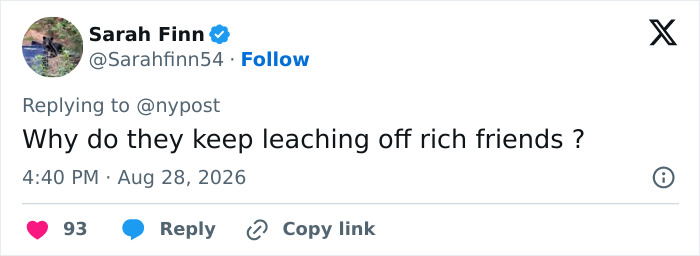 Tweet by Sarah Finn questioning financial aid for Prince Harry and Meghan Markle's UK move. Tweet by Sarah Finn questioning financial aid for Prince Harry and Meghan Markle's UK move.