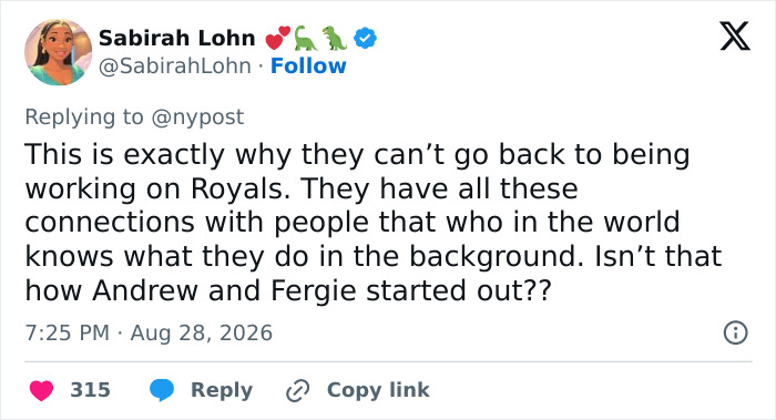 Tweet by Sabirah Lohn discussing Prince Harry and Meghan Markle's financial aid and royal connections. Tweet by Sabirah Lohn discussing Prince Harry and Meghan Markle's financial aid and royal connections.