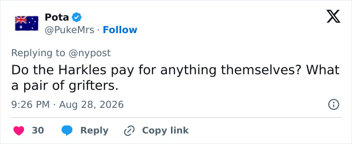 Tweet by Pota about financial aid for Prince Harry and Meghan Markle's UK move. Tweet by Pota about financial aid for Prince Harry and Meghan Markle's UK move.