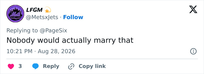 A tweet by @MetsxJets suggesting nobody would marry Jacob Elordi in relation to Kendall Jenner romance. A tweet by @MetsxJets suggesting nobody would marry Jacob Elordi in relation to Kendall Jenner romance.