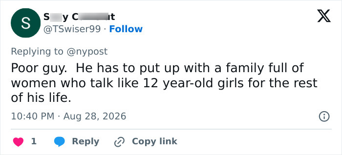 A social media comment about Kendall Jenner and Jacob Elordi's romance, stating, Poor guy. He has to put up with a family full of women who talk like 12-year-old girls for the rest of his life. A social media comment about Kendall Jenner and Jacob Elordi's romance, stating, Poor guy. He has to put up with a family full of women who talk like 12-year-old girls for the rest of his life.